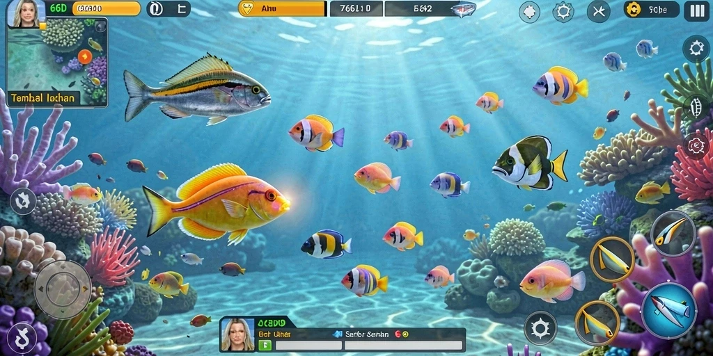 Screenshot gameplay menampilkan aksi menembak ikan di 66D.