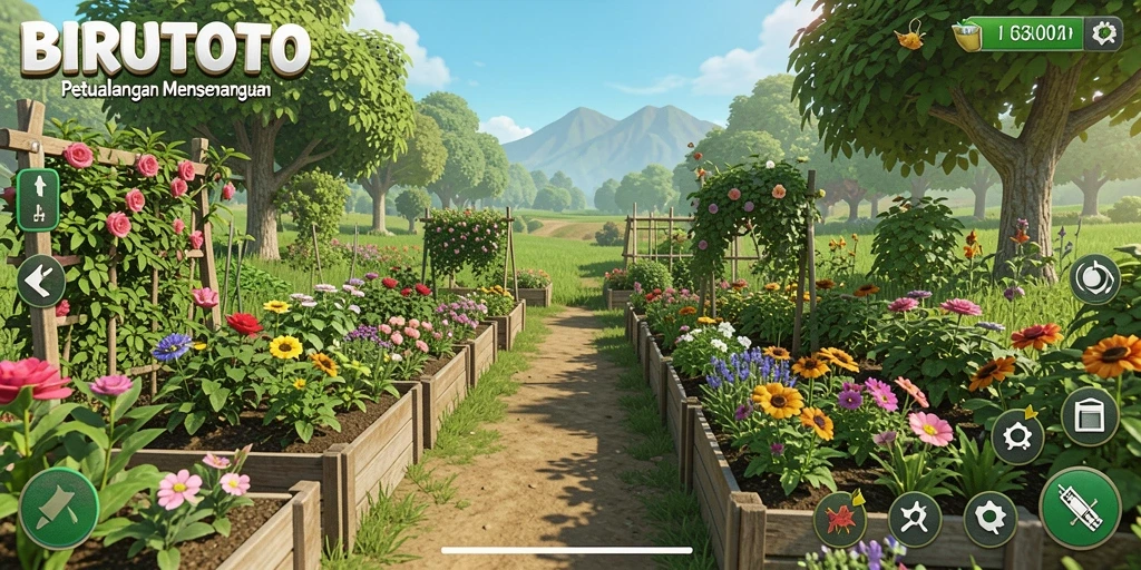 Tampilan gameplay BIRUTOTO saat bercocok tanam di ladang.