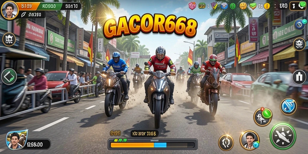 Tampilan gameplay GACOR668 dengan aksi balapan yang cepat dan mendebarkan.