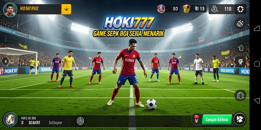 Tampilan gameplay HOKI777 menampilkan aksi sepak bola yang mendebarkan.