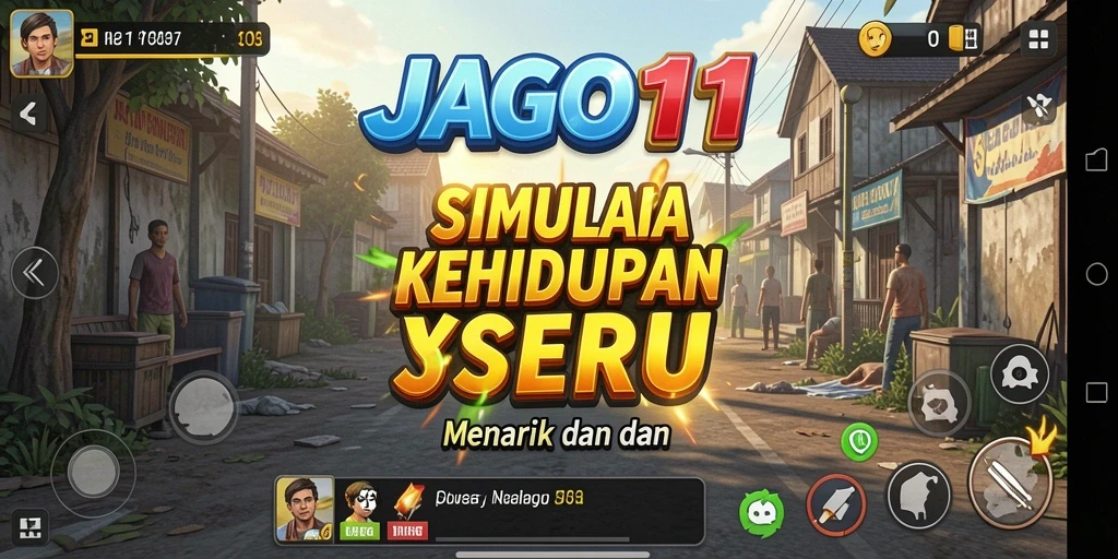 Tampilan screenshot gameplay JAGO11 yang menunjukkan interaksi karakter dan desain unik.