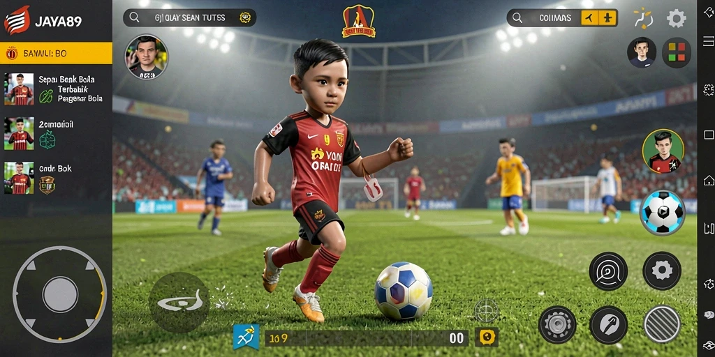 Screenshot gameplay JAYA89 menunjukkan aksi sepak bola yang mendebarkan.