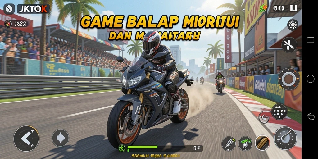 Gameplay menegangkan JKTOK dengan balapan motor yang seru.