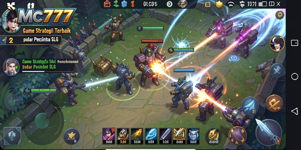 Tampilan gameplay yang intens dari MC777, menunjukkan strategi SLG yang mendalam.