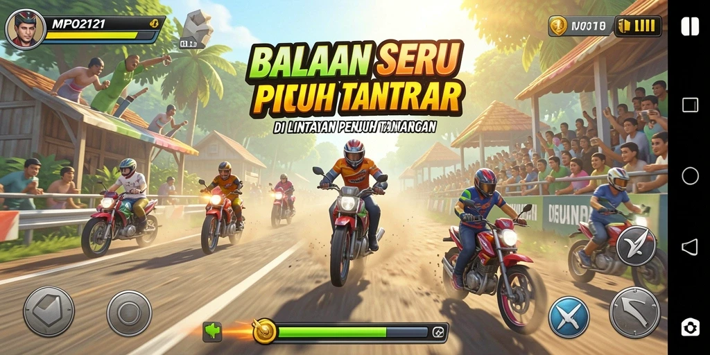 Screenshot gameplay MPO2121 menampilkan balapan seru di lintasan menantang.
