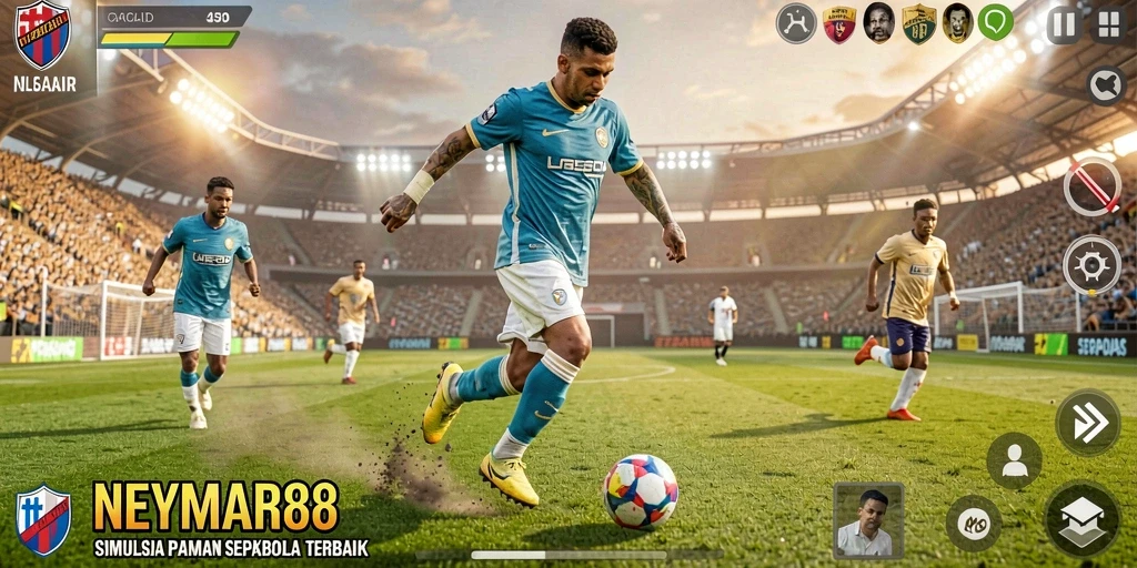 Tampilan gameplay NEYMAR88 menunjukkan aksi seru di lapangan.
