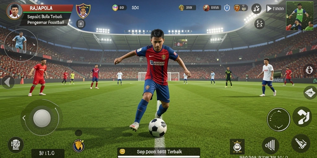 Tampilan gameplay yang intens di lapangan sepak bola RAJAPOLA.