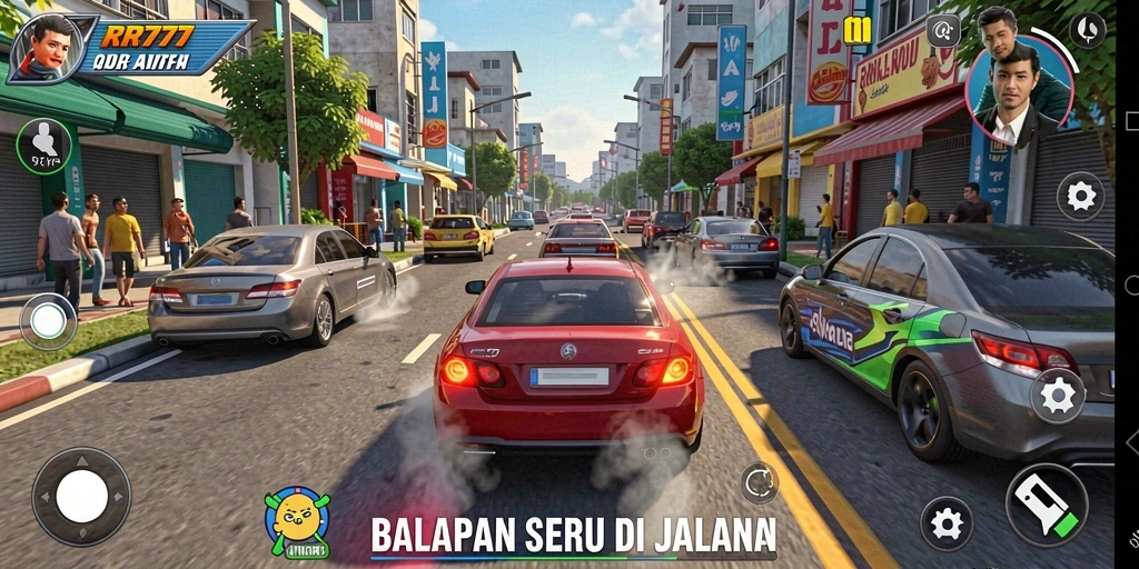 Screenshot gameplay RR777 menampilkan aksi balapan yang seru dan mendebarkan.