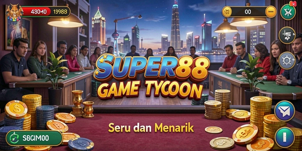 Tangkapan layar gameplay <strong>SUPER88</strong> menampilkan bisnis yang berkembang pesat.