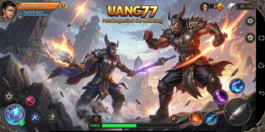 Tampilan permainan <strong>UANG77</strong> dengan pertarungan epik dan grafis yang memukau.